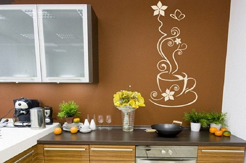 Stickers on the wallpaper in the interior of the kitchen - photo