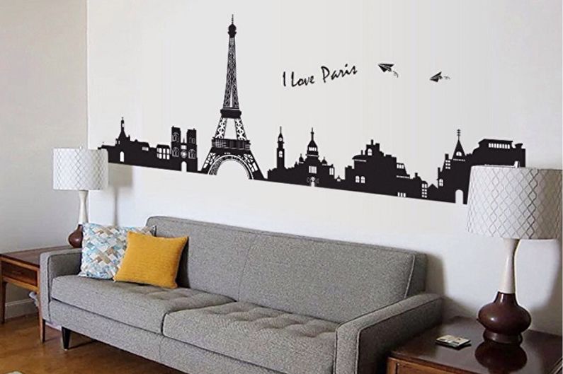 Wallpaper stickers in the living room interior - photo
