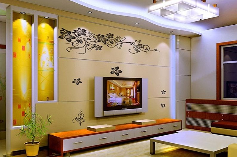 Wallpaper stickers in the living room interior - photo