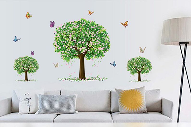Wallpaper stickers in the living room interior - photo