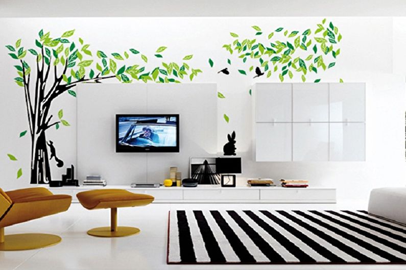 Wallpaper stickers in the living room interior - photo