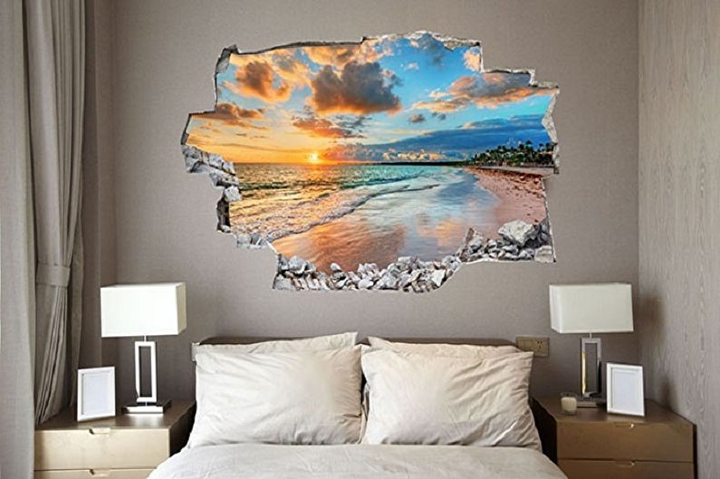 Wallpaper stickers in the bedroom interior - photo