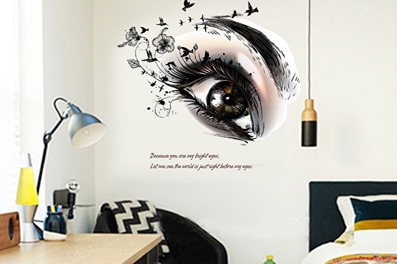 Wallpaper stickers in the bedroom interior - photo