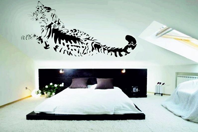 Wallpaper stickers in the bedroom interior - photo