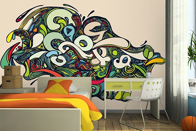 Wallpaper stickers in the interior of a children's room - photo