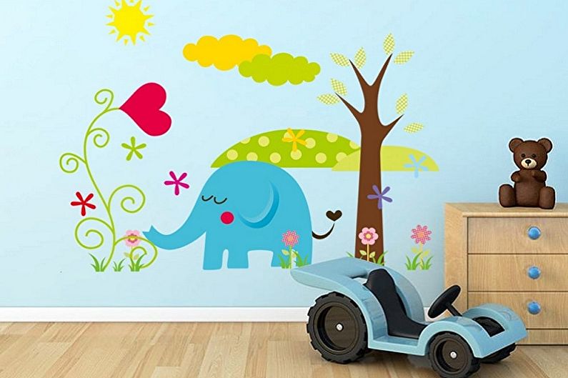Wallpaper stickers in the interior of a children's room - photo