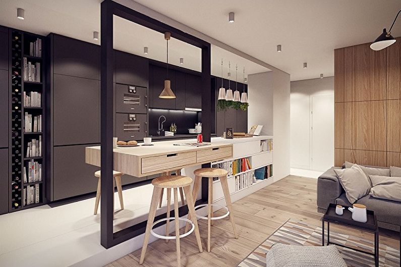 Bar counter in a studio apartment