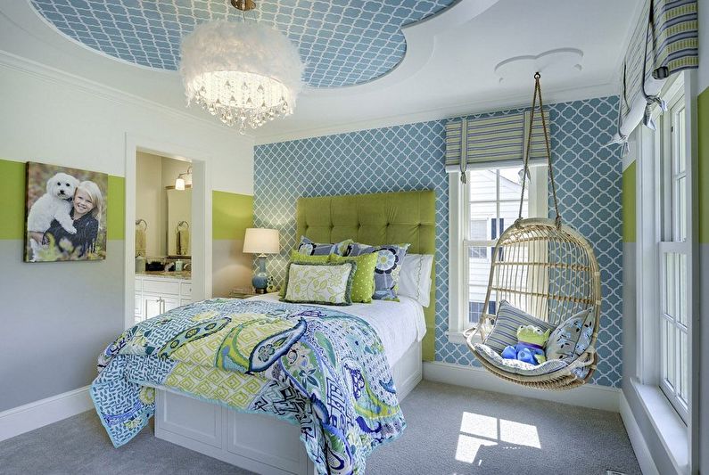 Green with blue - The combination of colors in the interior