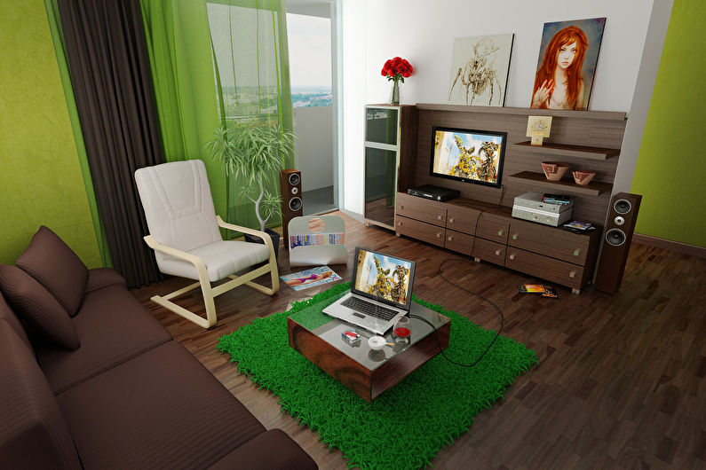 Green color in the interior of the living room - photo