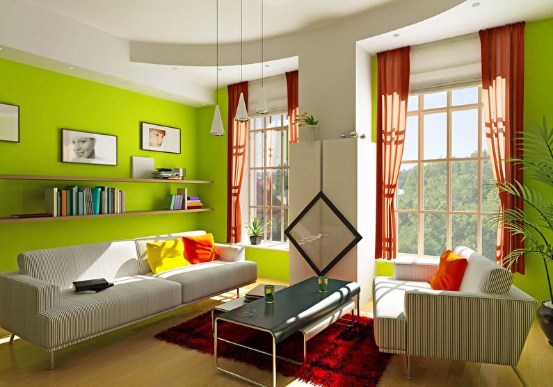 Green color in the interior of the living room - photo