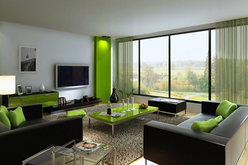 Green color in the interior of the living room - photo