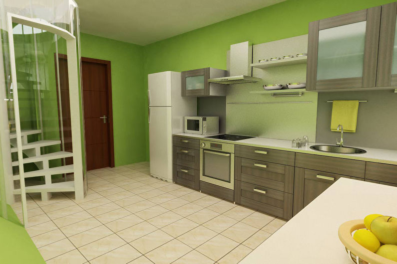 Green color in the interior of the kitchen - photo