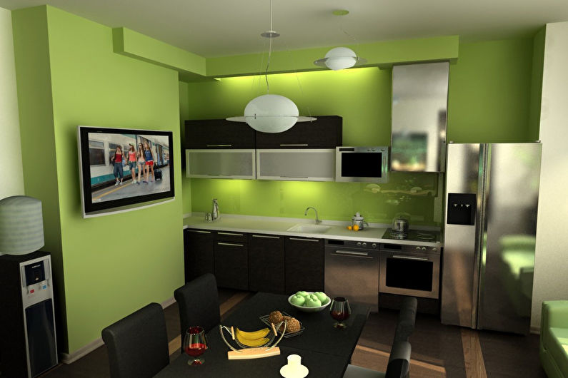 Green color in the interior of the kitchen - photo