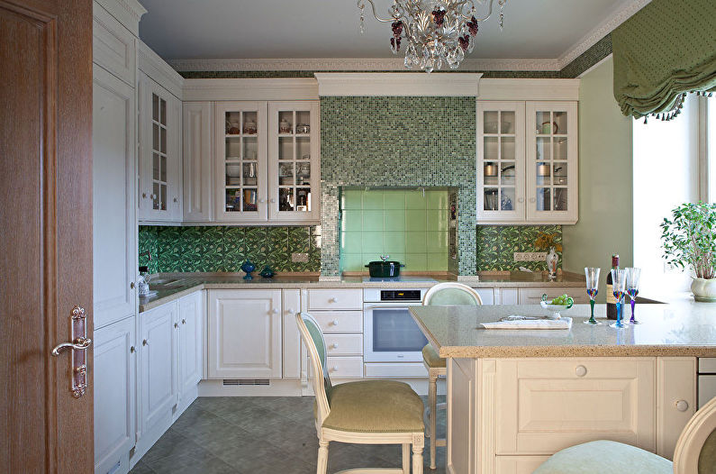 Green color in the interior of the kitchen - photo