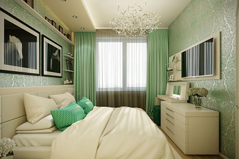 Green color in the bedroom interior - photo