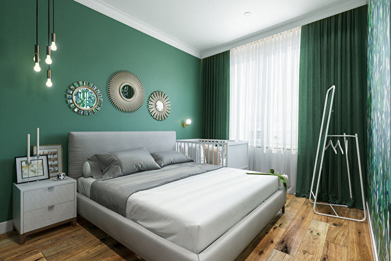 Green color in the bedroom interior - photo