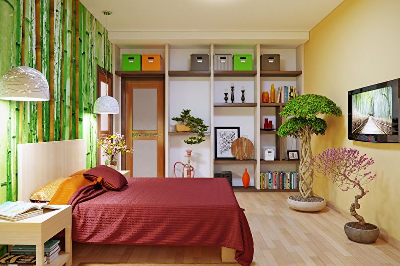 Green color in the bedroom interior - photo