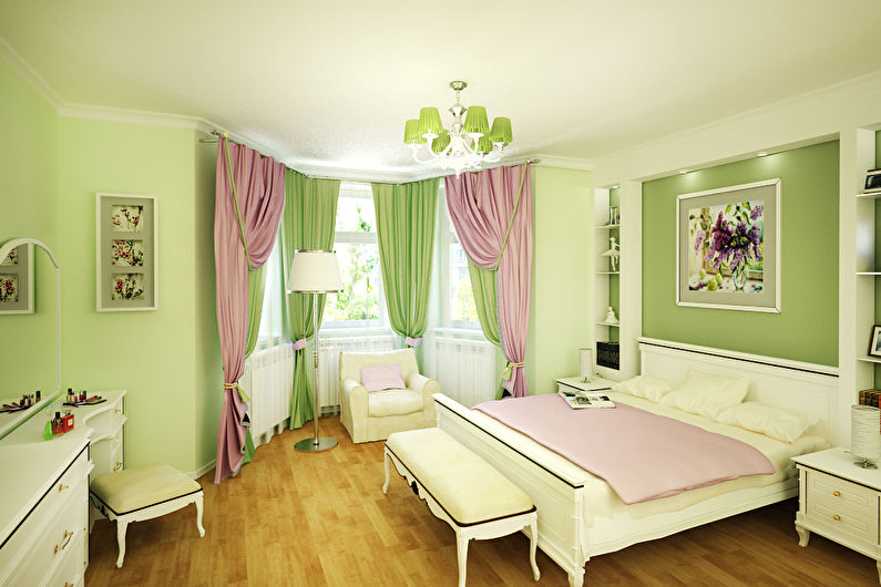 Green color in the bedroom interior - photo