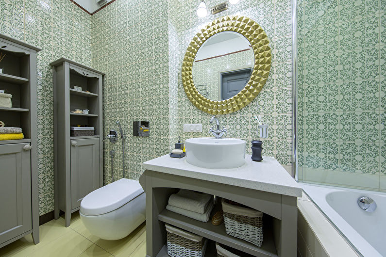 Green color in the interior of the bathroom - photo