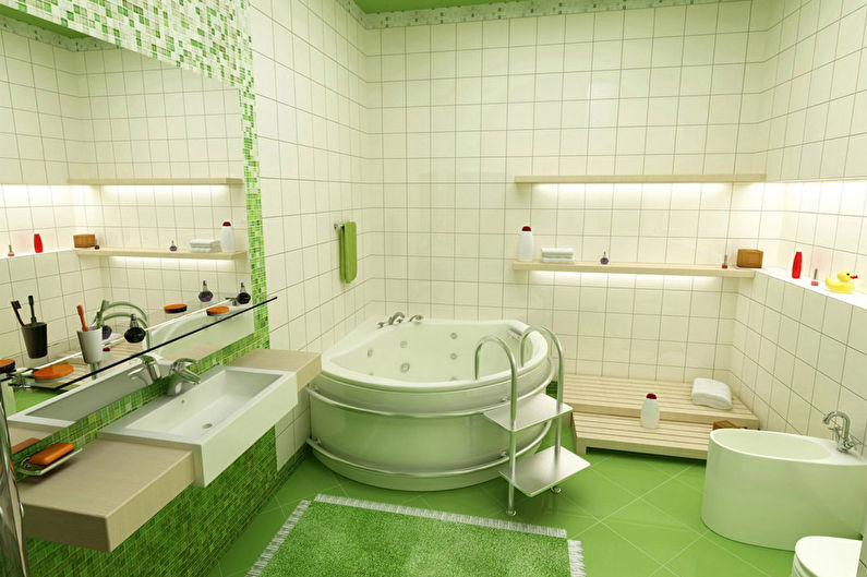 Green color in the interior of the bathroom - photo