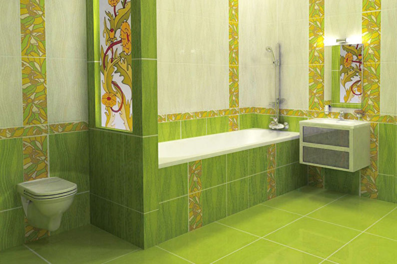 Green color in the interior of the bathroom - photo