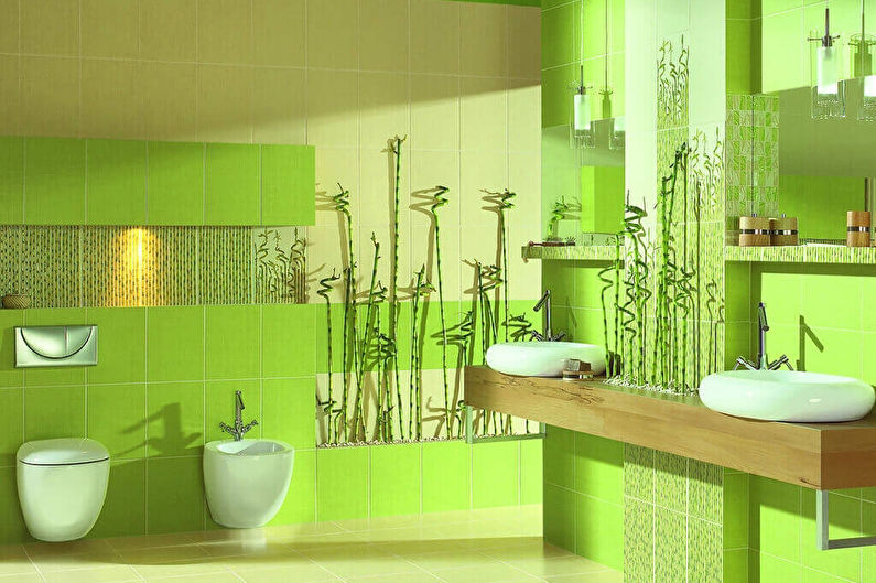 Green color in the interior of the bathroom - photo