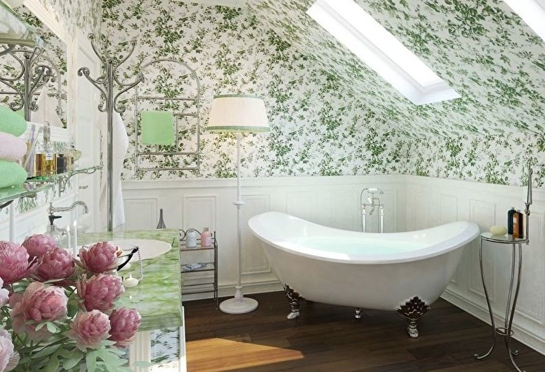 Green color in the interior of the bathroom - photo