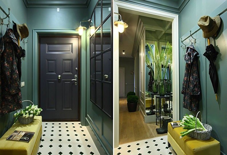 Green color in the interior of the hallway, corridor - photo