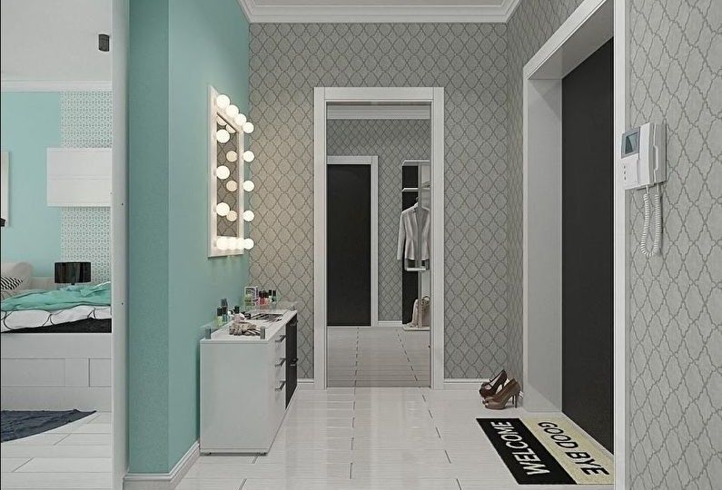 Green color in the interior of the hallway, corridor - photo