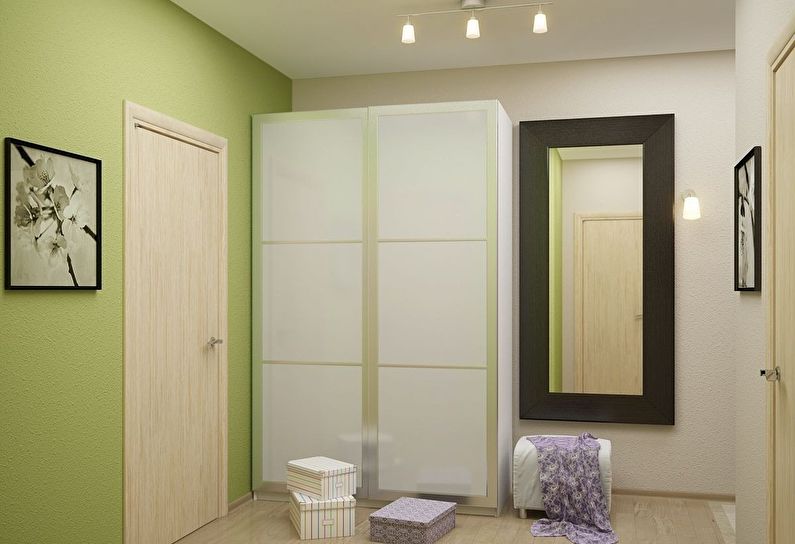 Green color in the interior of the hallway, corridor - photo