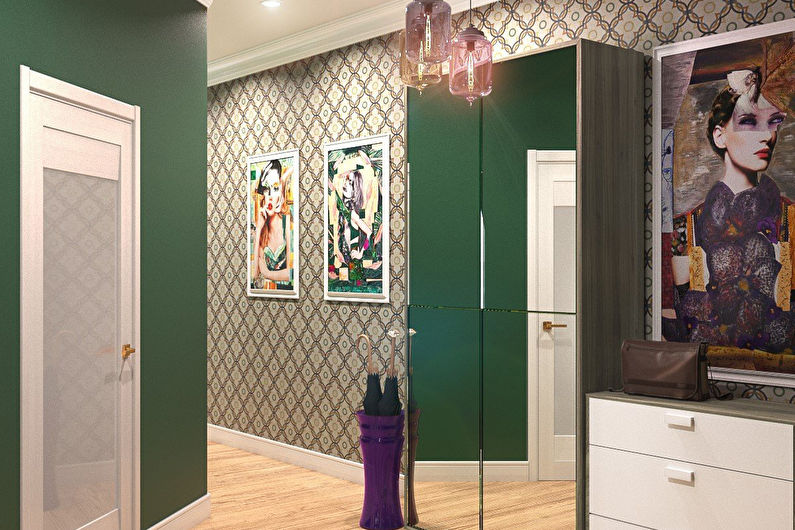 Green color in the interior of the hallway, corridor - photo