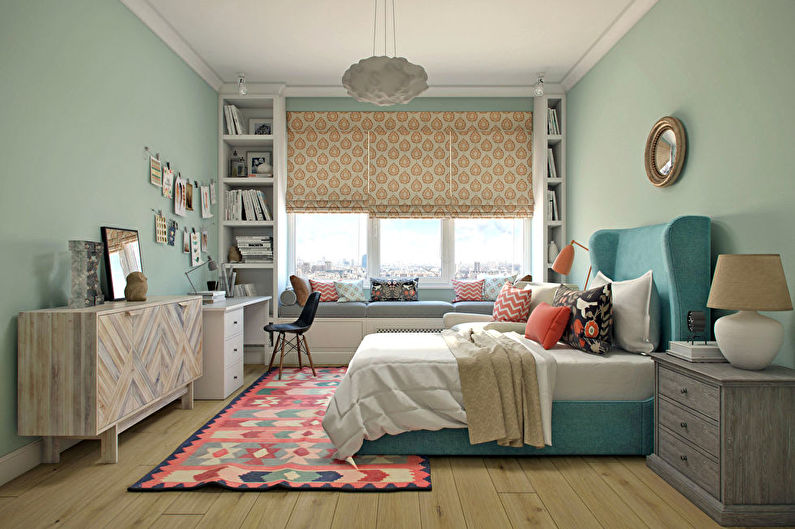 Green color in the interior of a children's room - photo