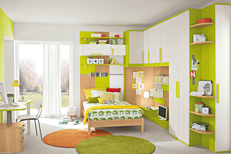 Green color in the interior of a children's room - photo