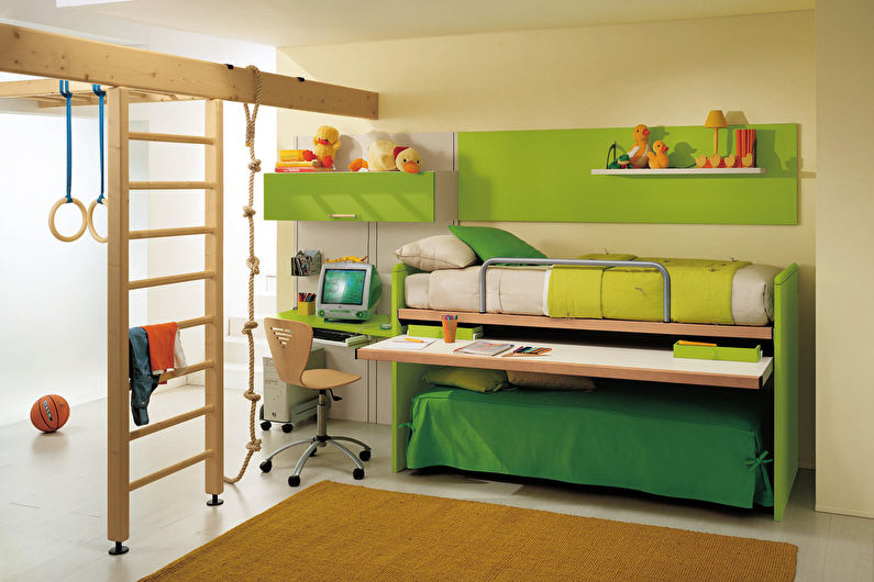 Green color in the interior of a children's room - photo