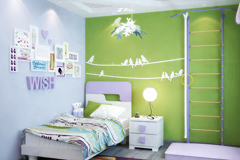 Green color in the interior of a children's room - photo