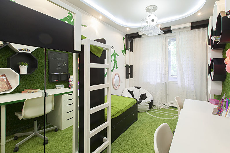 Green color in the interior of a children's room - photo