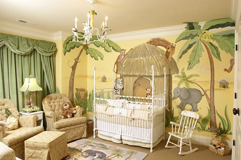 Green color in the interior of a children's room - photo