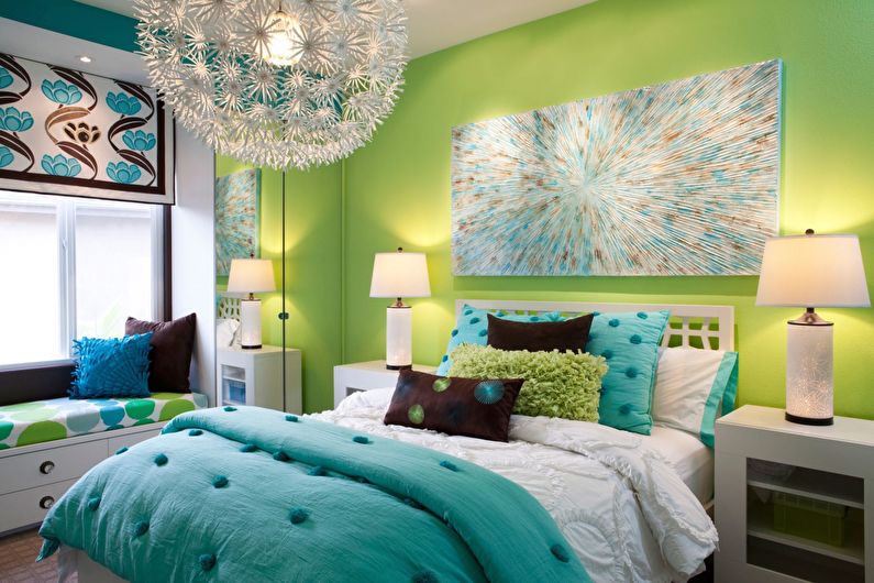 Green color in the interior of a children's room - photo
