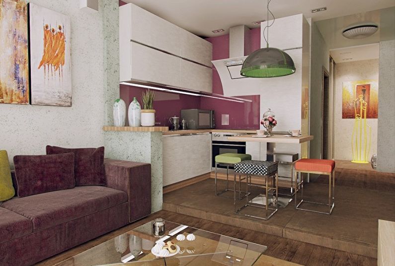 Zoning of the kitchen-living room - Podium