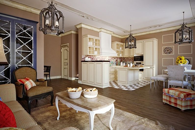 Kitchen-living room in the style of Provence - Interior Design