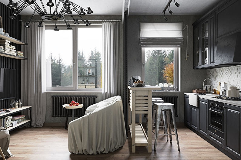 Interior design of a small kitchen-living room - photo