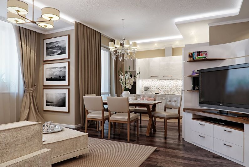 Interior design of the kitchen combined with the living room - photo