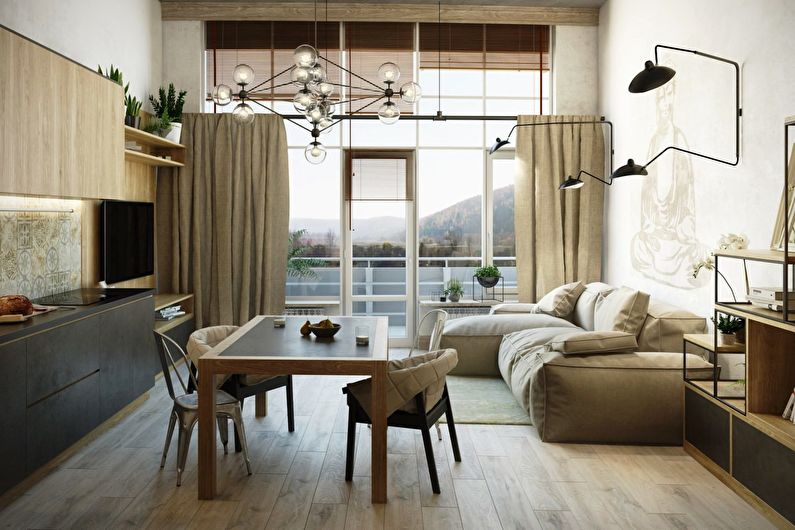 Interior design of a kitchen-living room - photo