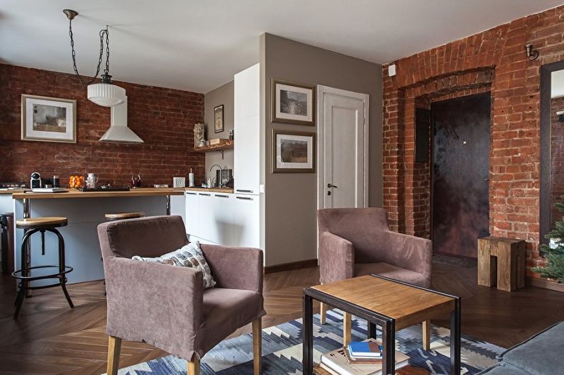 Interior design of a kitchen-living room - photo