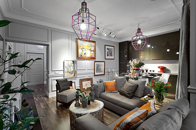 Interior design of a kitchen-living room - photo