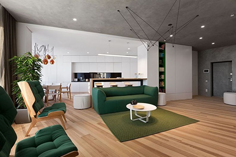 Interior design of a kitchen-living room in the style of minimalism - photo