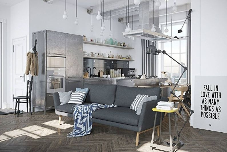 Interior design of a kitchen-living room - photo