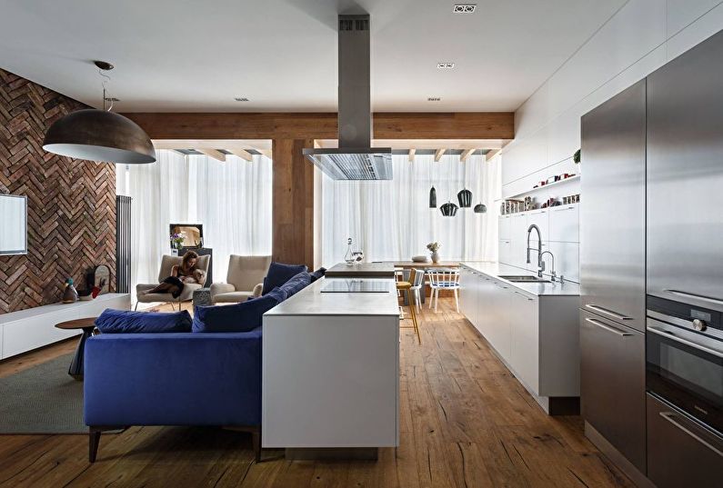 Interior design of a kitchen-living room - photo
