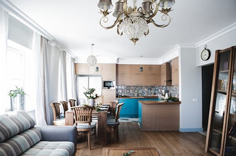 Interior design of a kitchen-living room - photo