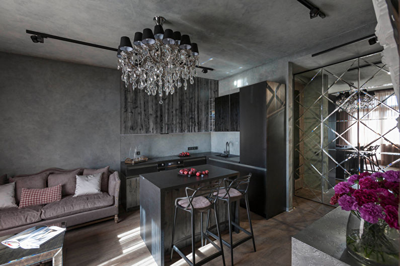 Interior design of the kitchen combined with the living room, in the Art Deco style - photo